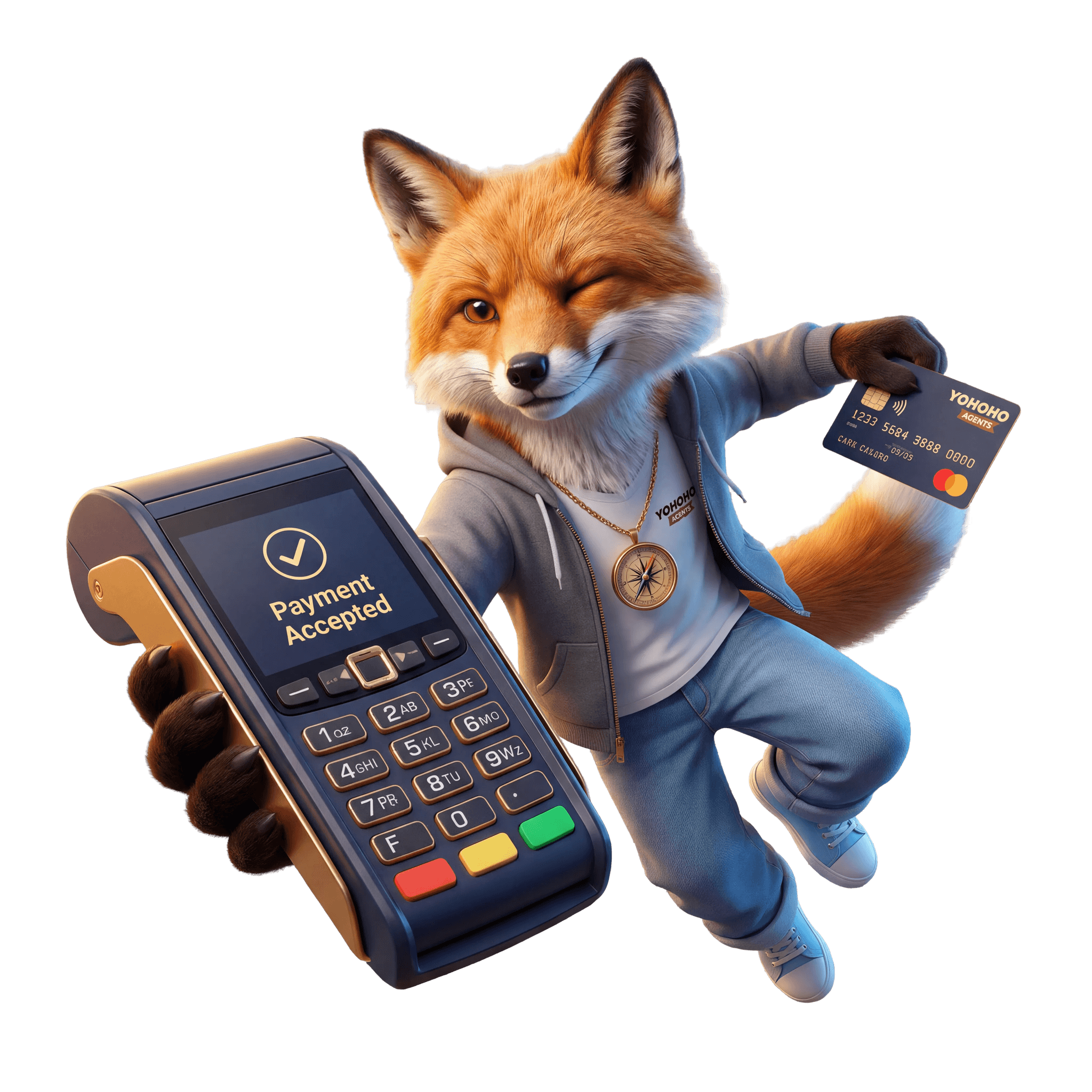 Yohoho.bet mascot with a payment terminal
